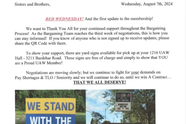 Bargaining Update August 7, 2024